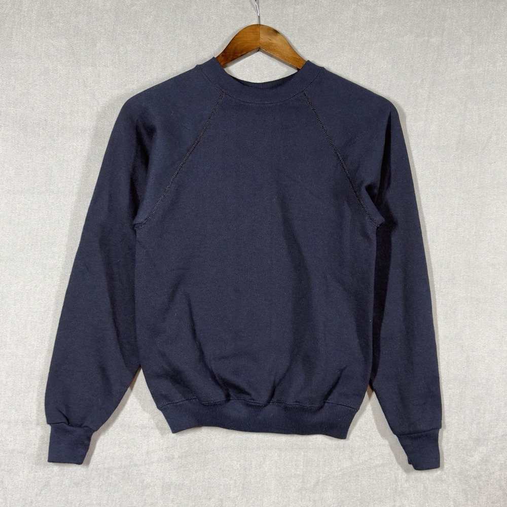 VTG Tultex‎ Sweatshirt Youth L 14-16 Navy Blue Blank Retro Childrens Crewneck